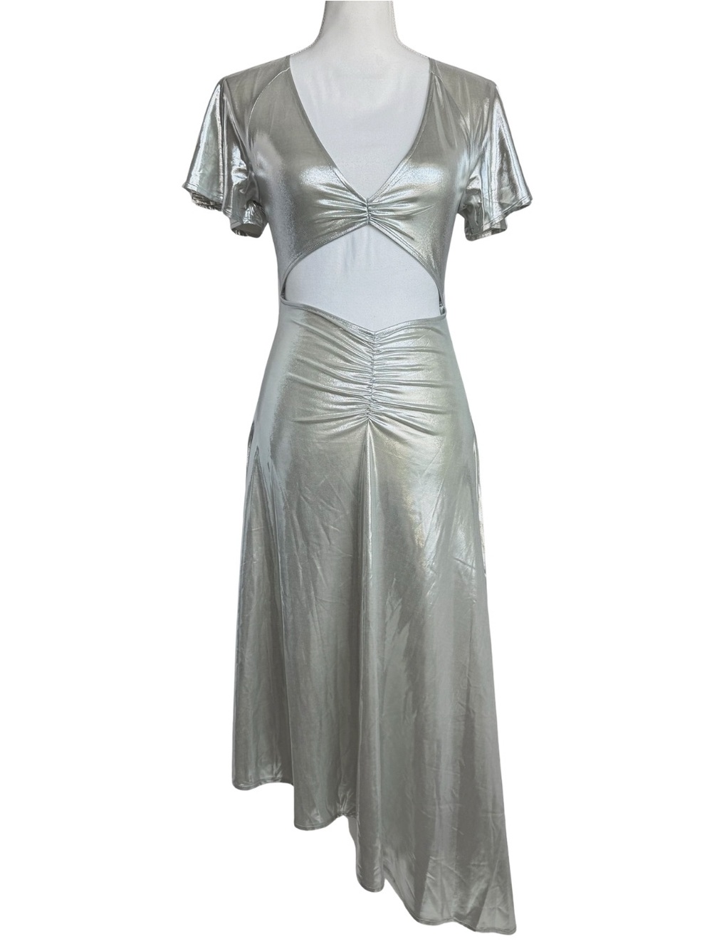 NWT WeWoreWhat Asymmetrical Cutout Dress Silver Size XS